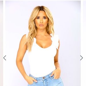 White ruffle sleeve bodysuit
